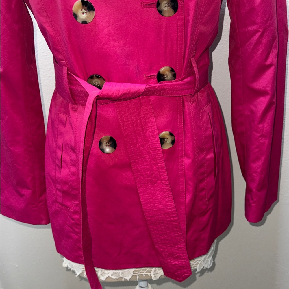 London Fog Fuchsia Double-Breasted Trench Coat - Picture 3 of 7